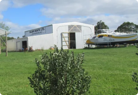 Boats safely stored in Blair Boats' storage area